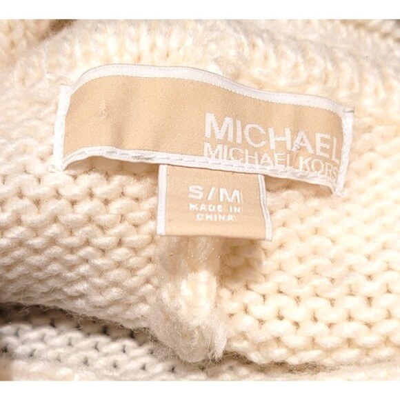 Michael Kors Women Cream Cowl Neck Belted Knit Cape Poncho jacket Sweater SZ S/M - Picture 5 of 7